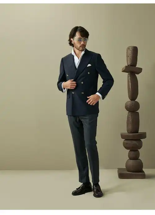 hany布雷泽高纱支羊毛西服男上衣双排扣商务休闲男士高端西装单西格莱