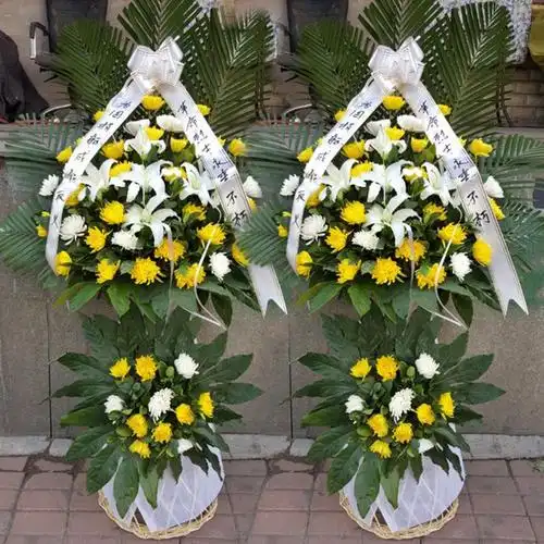 菊花,白百合5朵鲜花包装双层白事花篮鲜花寓意附送赠品免费附送精美