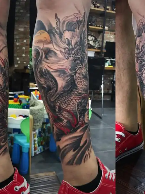 小腿麒麟_纹身图案手稿图片_洪生的纹身作品集