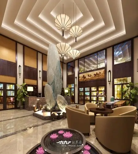 酒店大厅前台装修效果图制作-合肥一九九二效果图设计有限公司--1992