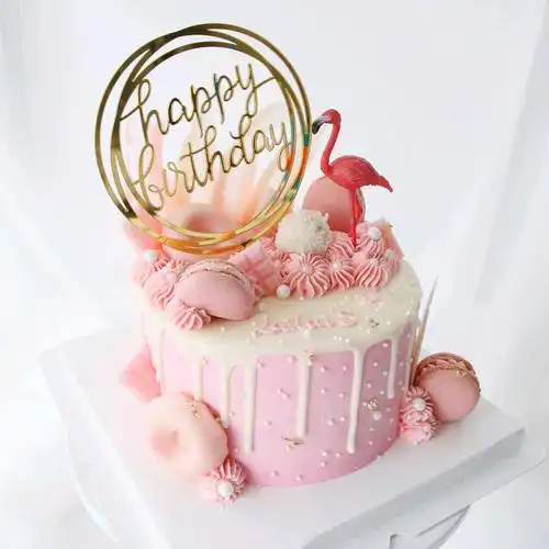 ins网红风粉色火烈鸟加高款滴落蛋糕女神闺蜜女友生日蛋糕上海