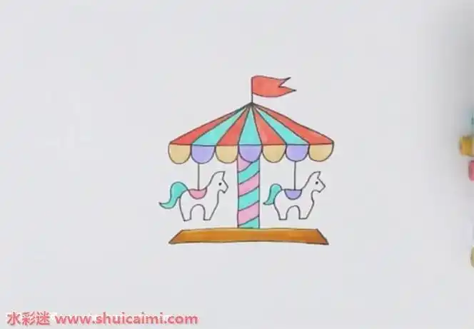 游乐场加旋转木马的简笔画