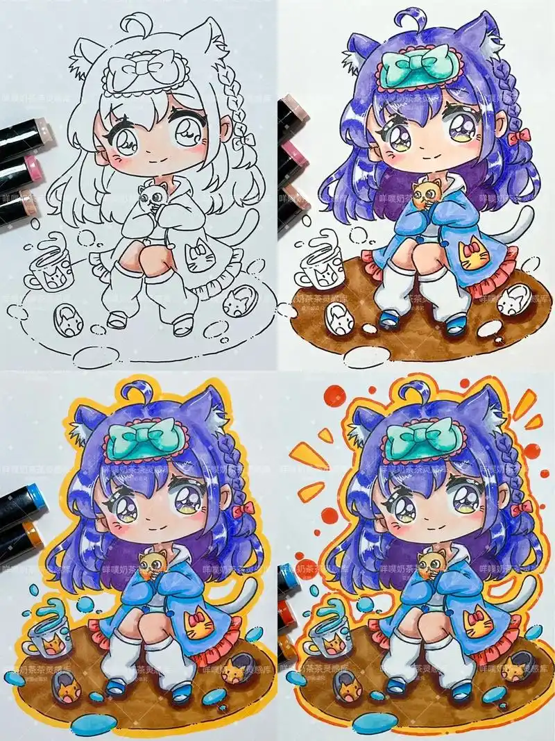 q版动漫马克笔绘画分享上色步骤.#这画是用了亿点点魔法吧 # - 抖音