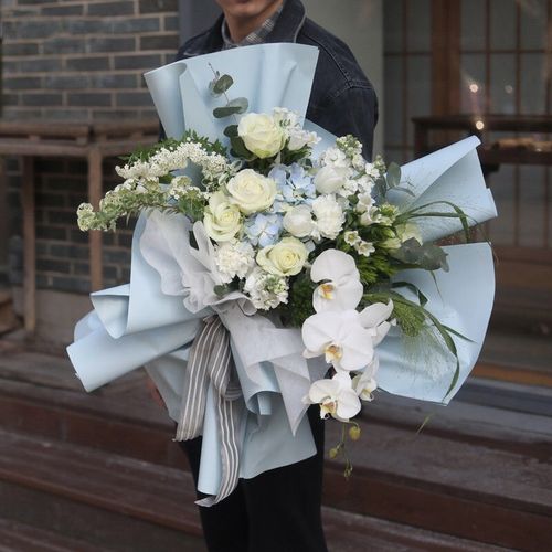 鲜花 同城配送白玫瑰蓝绣球混搭创意花束生日礼物告白送老婆女友