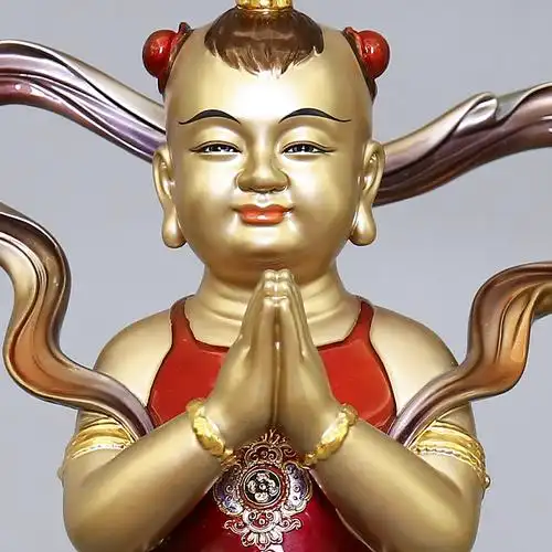 鎏金纯铜金童玉女佛像观音左右菩萨家用手工龙女摆件