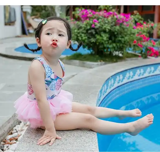 王国女童泳衣小童纱裙公主蛋糕裙式可爱比基尼走秀性感ins宝温泉泳装