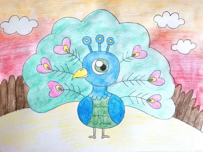 小朋友们对孔雀的认识,可以涂自己喜欢的颜色