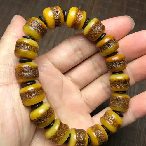 佛珠手串天然西藏牦牛骨老头盖骨嘎巴啦单圈念珠手链