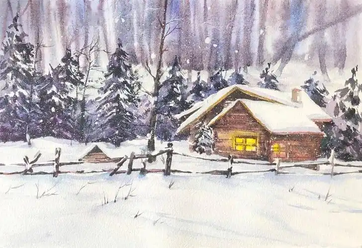 冬天来了!一起用水彩描绘白雪皑皑的唯美雪景