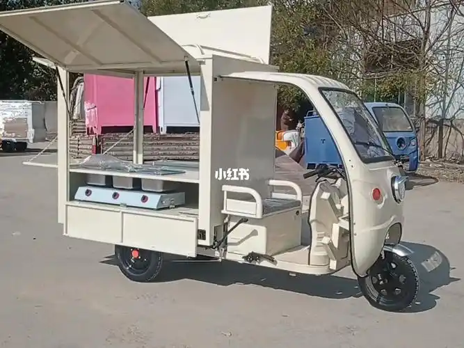 既方便又实用的一款流动三轮摆摊车炸串铁板