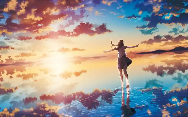 夕阳下的身影唯美意境动漫电脑桌面壁纸