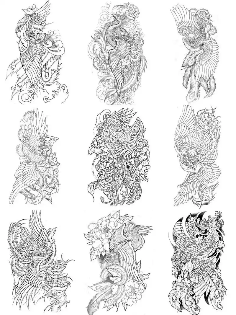 凤凰纹身手稿图案收藏(线稿) 凤凰纹身图案 # 满背纹身