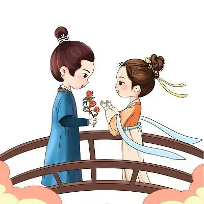 卡通七夕牛郎织女鹊桥约会卡通人物png素材