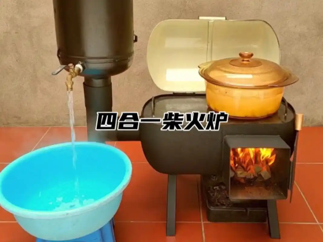 用煤气瓶打造了四合一多功能的柴火炉 农村大叔用煤气瓶打造了四合一