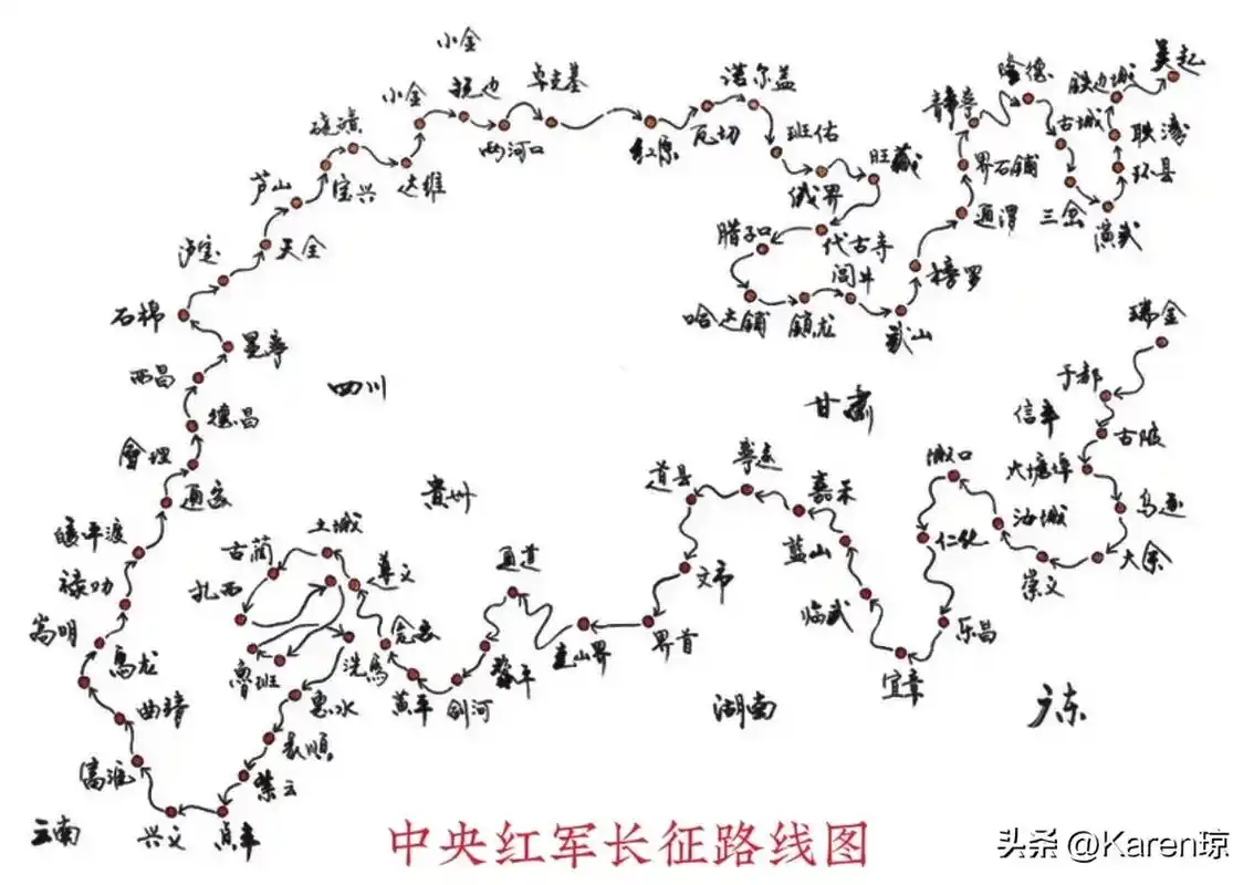 中央红军长征路线图,有会一起重走2万五长征路