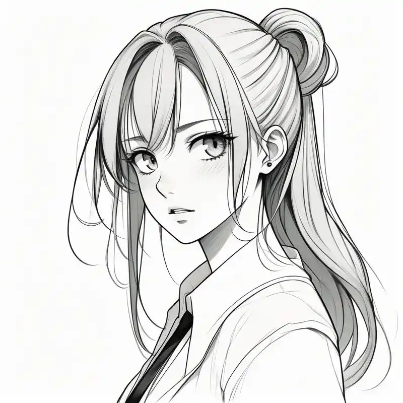 黑白素描动漫女生头像94