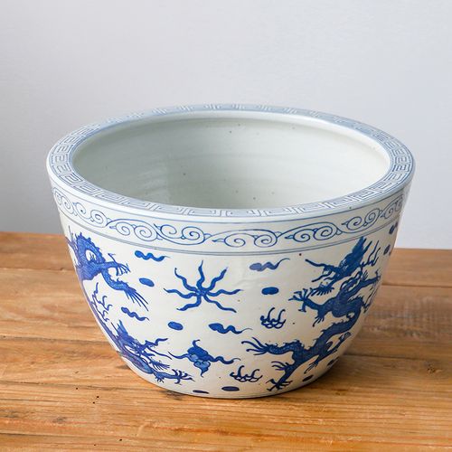 仿古手绘青花瓷养鱼鱼缸睡碗莲盆中式复古做旧摆件