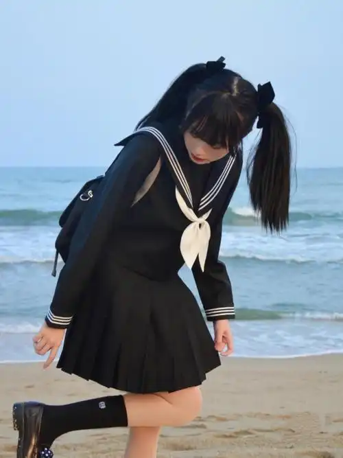 恒佩秋季日系jk制服少女生水手服黑三本裙可爱不良少女水手中间服套装