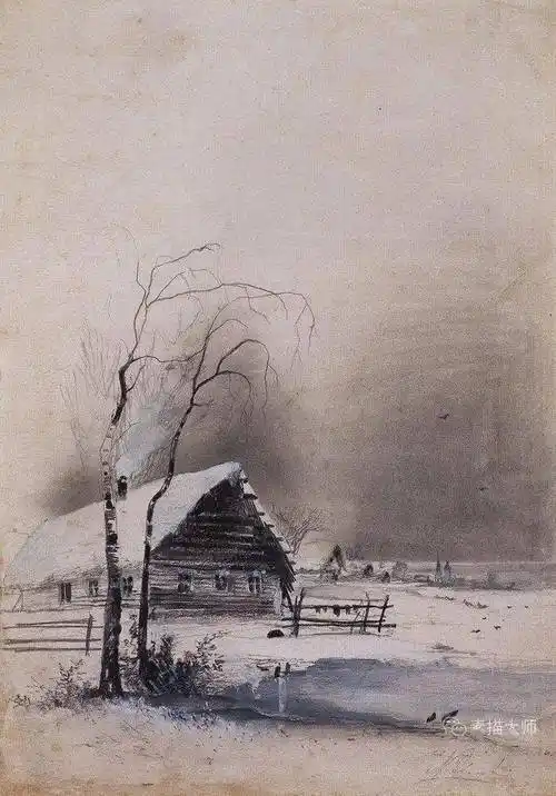 俄罗斯风景画大师萨夫拉索夫素描作品二