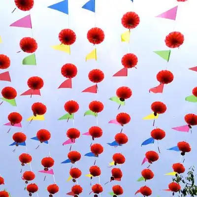 结婚彩旗婚庆布置户外三角旗串旗室外拉花院子开业五彩装饰节日装扮
