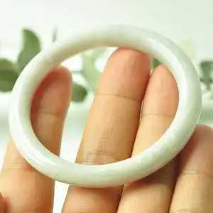 清仓天然翡翠圆条手镯a货白色糯种玉镯子52.4天然缅甸玉石叮当镯