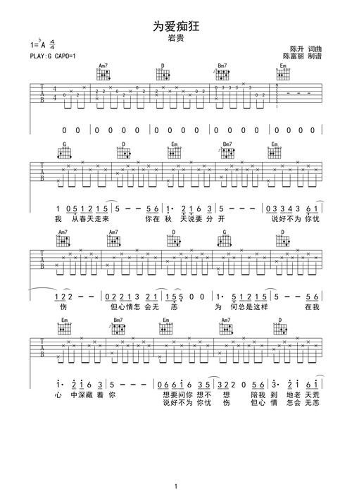 岩贵为爱痴狂吉他谱