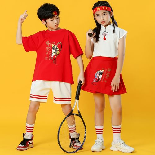 六一儿童演出服啦啦队服装小学生运动会班服街舞潮服短袖表演服女