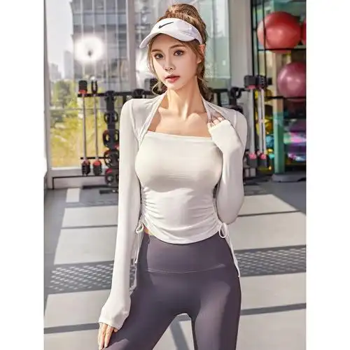瑜伽服女上衣运动紧身显瘦速干高级感性感抽绳春季新款长袖健身服
