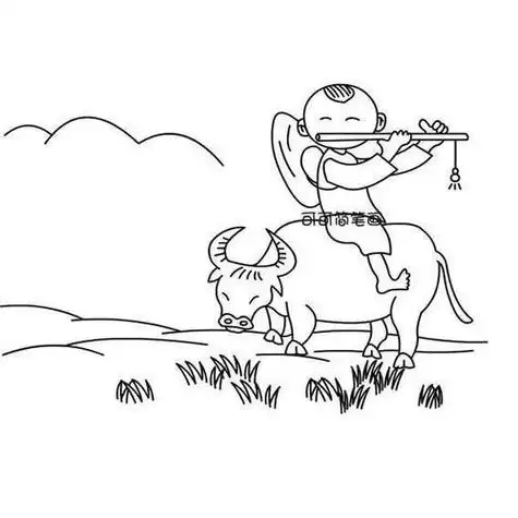 人教版五年级下册牧童简笔画