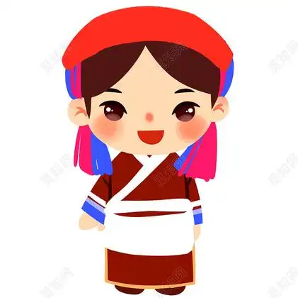 门巴族民族服饰q版卡通人物少数民族服装png卡通少数民族人数psd