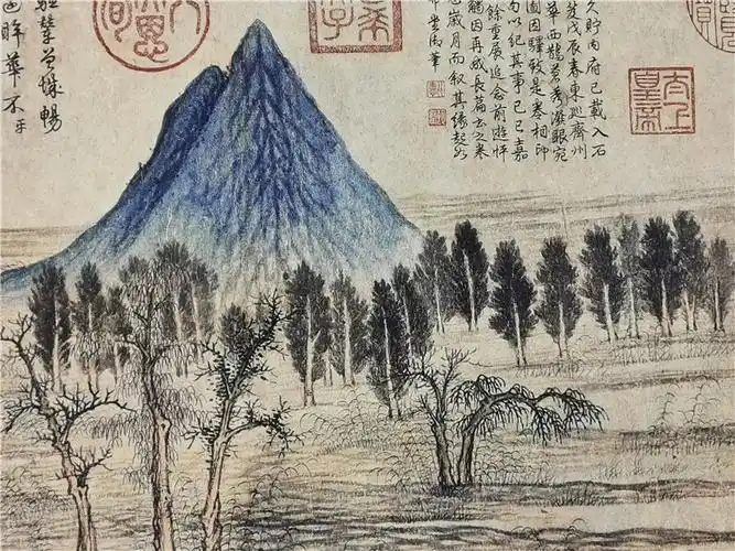 1:1赵孟頫鹊华秋色设色青绿山水画国画古代名画复制品客厅装饰画