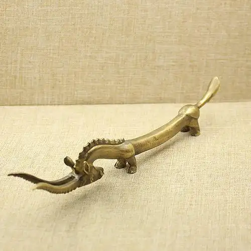 纯铜加长山羊角笔架压纸摆件文玩收藏工艺品黄铜领头羊角铜器茶宠