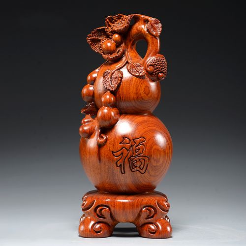 梵粟 黄花梨木雕葫芦摆件实木雕刻工艺品客厅玄关装饰酒柜摆件开业