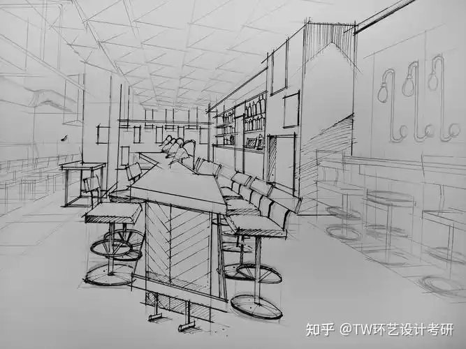 光影与色彩环艺室内咖啡店上线稿细节塑造步骤分解