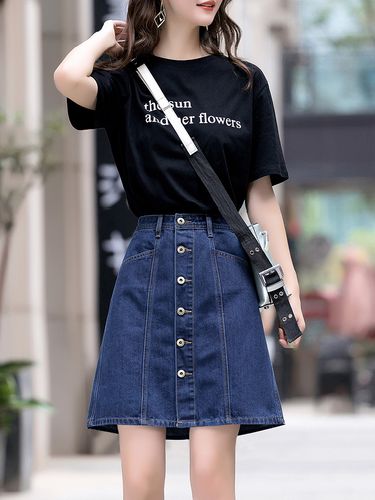 牛仔裙女夏季2022新款半身裙高腰a字裙胖mm短裙大码显瘦中长款裙