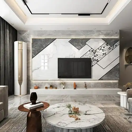 现代简约悬空大理石电视背景墙瓷砖客
