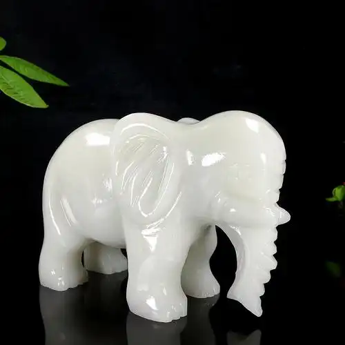 天然阿富汗白玉大象摆件玉石象客厅玄关电视柜吸水象长8厘米一对象