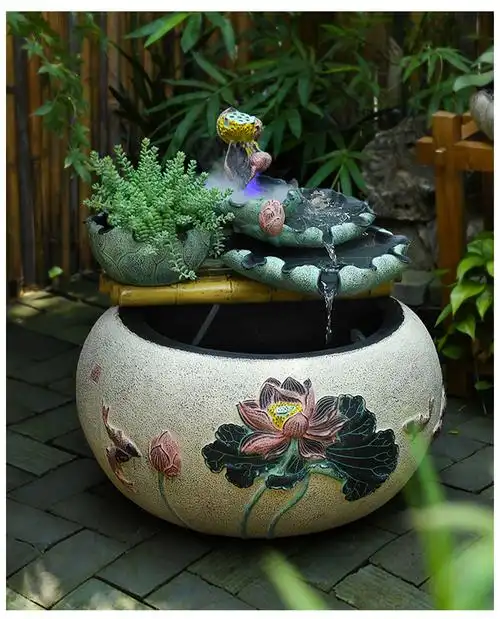 入户花园装饰庭院布置鱼池摆件小院流水鱼缸池塘造景室外水景单个缸送