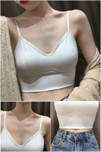 kj夏季薄款美背文胸抹胸内衣女无钢圈大露背u型吊带背心带胸垫 黑色