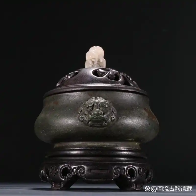 玉堂清玩款 铜兽面耳香薰炉. 规格:高12cm 口径8.7cm 重1036g