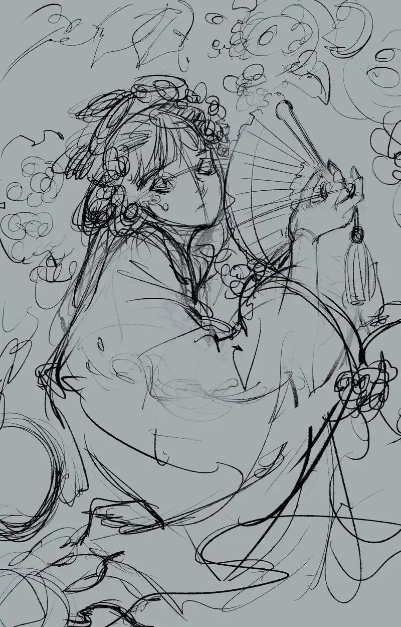 给你扇扇～#古风人物绘画 #古风美人 #画画练习打卡 #唯美 - 抖音