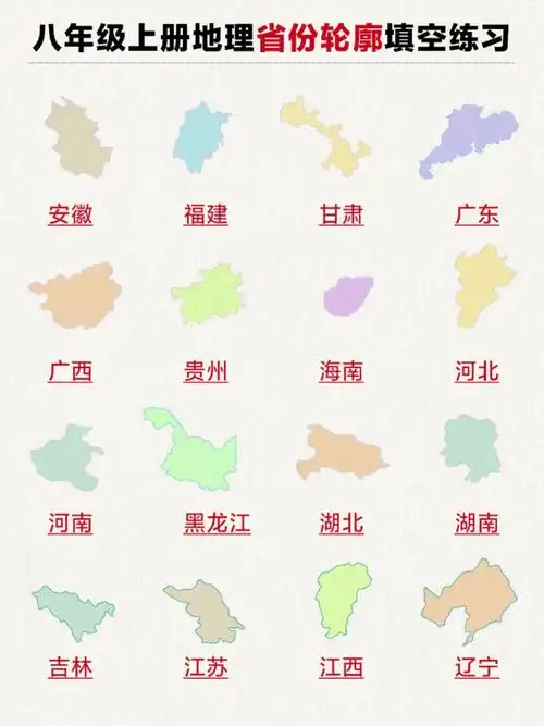 八上地理省份轮廓图练习,快来练习