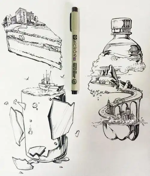 黑白针管笔手绘创意单体设计