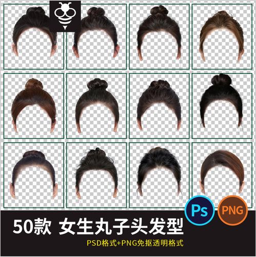 海马体女生女士丸子头证件照发型免抠png舞蹈生艺考照头发psd素材