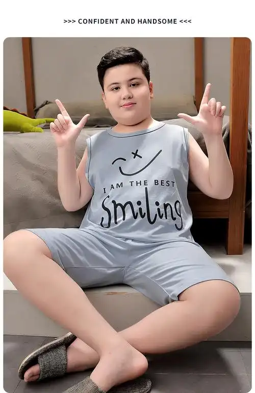 胖男童睡衣夏季莫代尔短袖加肥加大码胖男孩夏天薄款中大童家居服