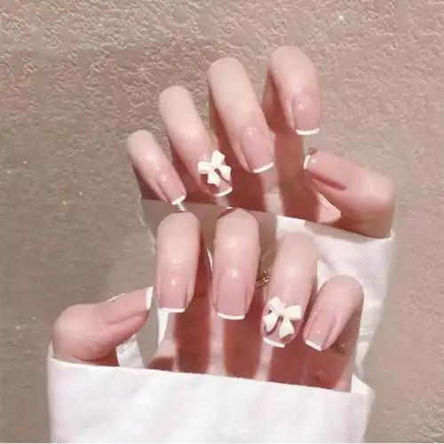 简约法式蝴蝶结穿戴美甲贴甲片成品贴显白粉肤色穿戴指甲帖假指甲