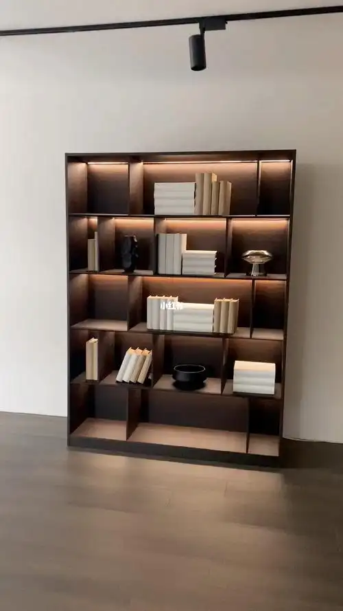 灯带书柜烟熏色意式极简书柜