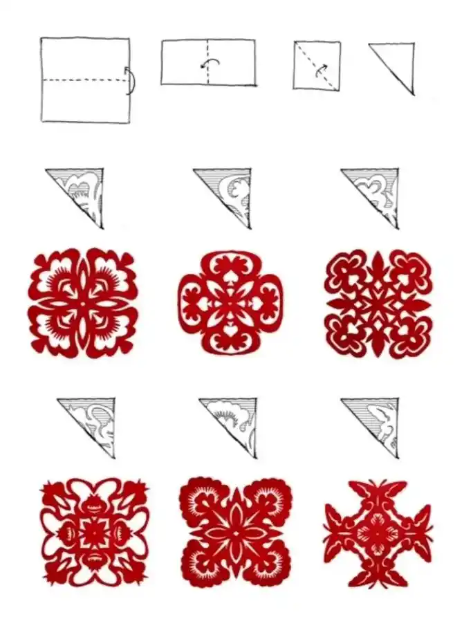 团花剪纸#四折团花剪纸大全#值得收藏 - 抖音