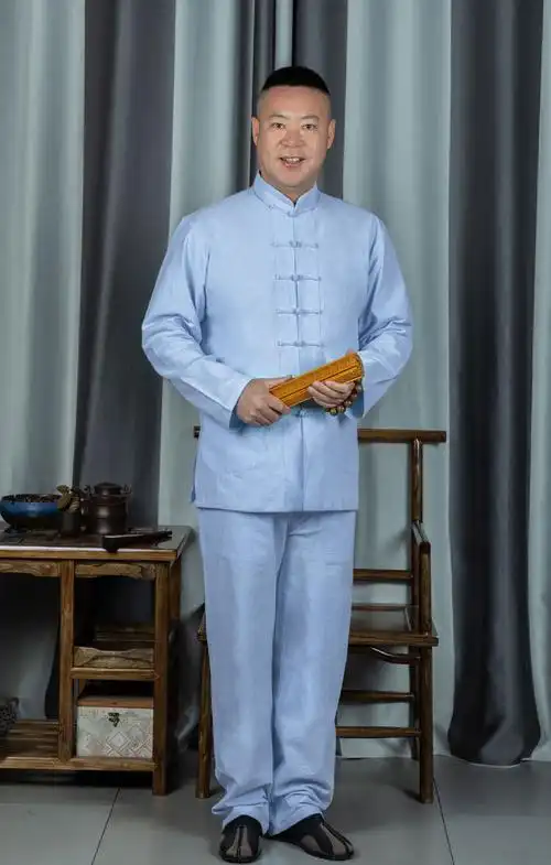 中医馆工作服中医理疗师服装夏季棉麻风唐装男式套装复古盘扣禅居士