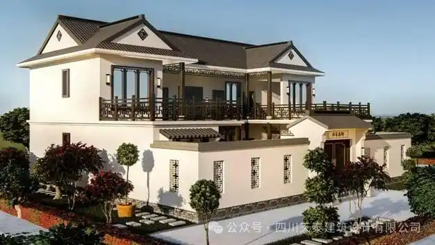 泸州二层新中式三合院别墅,古典与现代风格的结合,聚财之首选